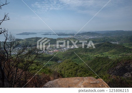 Beautiful scenery even after the forest fire at Mount Hachijoiwa in Kojima Peninsula, Okayama Prefecture, Japan 125806215