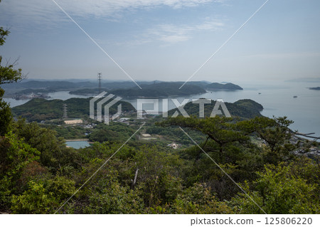 Beautiful scenery even after the forest fire at Mount Hachijoiwa in Kojima Peninsula, Okayama Prefecture, Japan 125806220