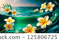 Plumeria and the emerald green sea 125806725