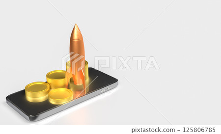 The Rocket and coins on Mobile phone for business concept 3d Rendering. 125806785
