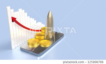 The Rocket and coins on Mobile phone for business concept 3d Rendering. The Rocket and coins on Mobile phone for business concept 3d Rendering. 125806786