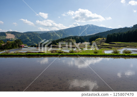 Beautiful scenery of the rice terraces of Bekku, Yabu city, Hyogo prefecture, Japan Beautiful scenery of the rice terraces of Bekku, Yabu city, Hyogo prefecture, Japan 125807470