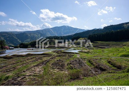 Beautiful scenery of the rice terraces of Bekku, Yabu city, Hyogo prefecture, Japan Beautiful scenery of the rice terraces of Bekku, Yabu city, Hyogo prefecture, Japan 125807471