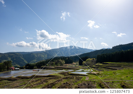 Beautiful scenery of the rice terraces of Bekku, Yabu city, Hyogo prefecture, Japan Beautiful scenery of the rice terraces of Bekku, Yabu city, Hyogo prefecture, Japan 125807473