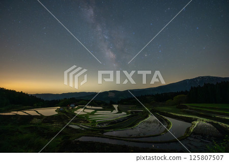 Beautiful scenery of the rice terraces of Bekku, Yabu city, Hyogo prefecture, Japan 125807507