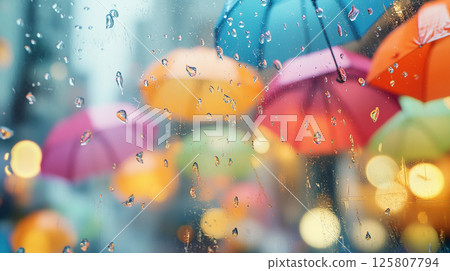 雨中的彩色雨傘－生成式人工智慧 125807794