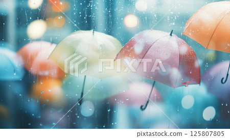 雨中的彩色雨傘－生成式人工智慧 125807805