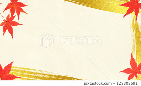 Traditional Japanese paper background features golden brush strokes and vibrant red maple leaves, creating serene and artistic atmosphere perfect for various designs 125808691