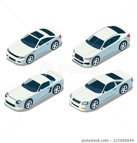 set of isometric sports car, car with sunroof vector illustration set of isometric sports car, car with sunroof vector illustration 125808844