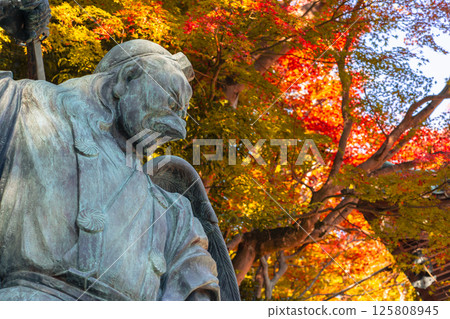 Tengu statue and autumn leaves at Takao-san Yakuo-in Temple 125808945