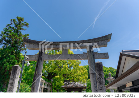 Shrine torii gate against the blue sky Shrine torii gate against the blue sky 125809322