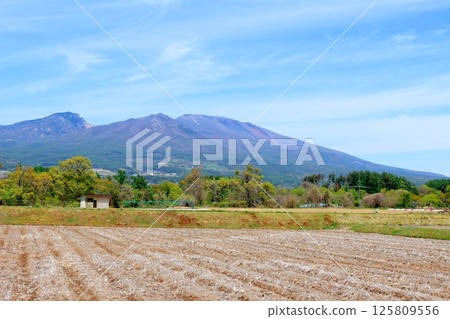 Mt. Asama and highland vegetable fields in May Mountains of Shinshu Nature of Shinshu Scenery of Shinshu 125809556