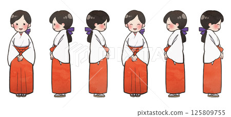 插畫材料：手繪風格微笑巫女套裝 125809755