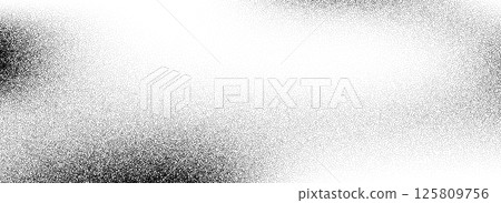 Stipple grain gradient texture. Black dotted noise background. Rough grunge sand dot backdrop. Gritty distressed speckle and particle overlay for poster, flyer, banner. Vector abstract grit wallpaper 125809756
