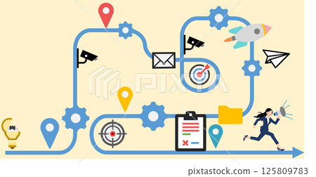 實現目標的路線圖插圖 125809783