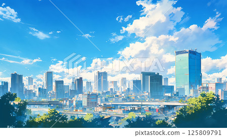 夏日的天空與城市景觀 125809791