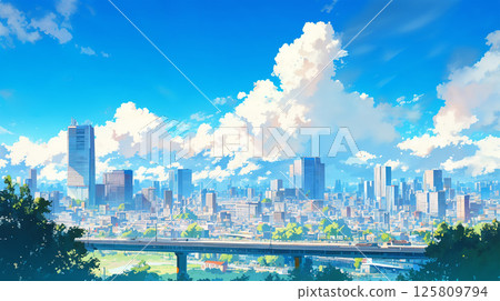 Summer sky and cityscape Summer sky and cityscape 125809794