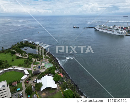 Aerial view of the beautiful harbour scenery of Apia, the capital of Samoa 125810231
