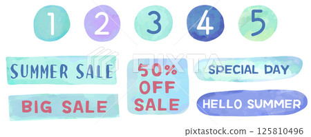 Summery watercolor blue background frame set Vector illustration White background Texture Summer sale Light blue Summery watercolor blue background frame set Vector illustration White background Texture Summer sale Light blue 125810496