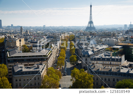 Aerial view of european city Paris with Eiffel Tower and apartment view from drones Aerial view of european city Paris with Eiffel Tower and apartment view from drones 125810549