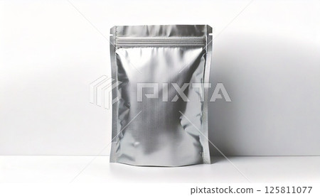 Aluminum pouch bag mockup, packaging photography material, white background Aluminum pouch bag mockup, packaging photography material, white background 125811077