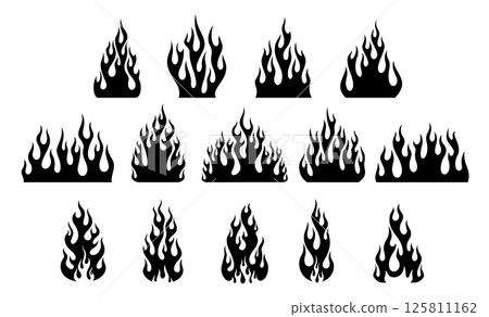 Tribal fire flame tattoos, car decals and motorcycle stickers. Hot fire vector icons with gothic pattern of curved flames, tribal blaze of devil hell bonfire. Biker t shirt prints and rocker tattoos Tribal fire flame tattoos, car decals and motorcycle stickers. Hot fire vector icons with gothic pattern of curved flames, tribal blaze of devil hell bonfire. Biker t shirt prints and rocker tattoos 125811162