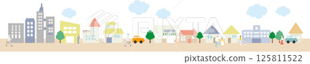 Cute cityscape and people illustration 125811522