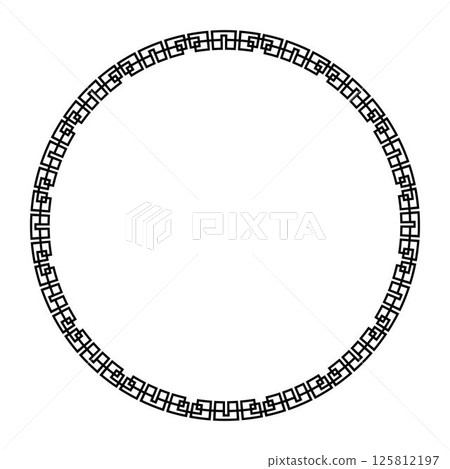 Round frame with greek ornaments. Elegant element for design in Eastern style, place for text. Lace illustration for invitation, ceramic, textile, embroidery, porcelain, engraving, wooden furniture 125812197