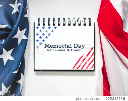 Memorial Day. American Flag and congratulatory inscription 125812236