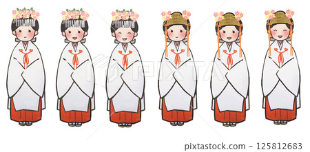 Illustration material: Hand-drawn style standing picture of a shrine maiden (Chihaya, hairpin, wearing a crown) 125812683