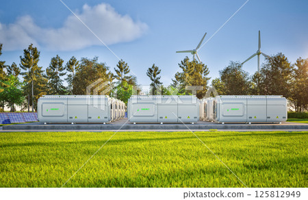 Group of energy storage systems or battery container units 125812949