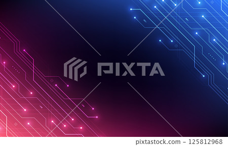 Abstract blue glowing line technology circuit board background design. Communication dot and line speed internet concept. Vector illustration 125812968