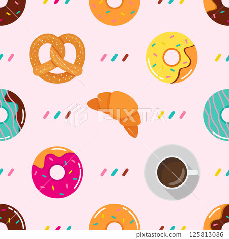 Seamless pattern of multicolored snacks. 125813086