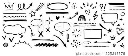 Line hand drawn brush marker arrow, heart shape element set. Hand drawn sketch marker underline shape, arrow, star marker brush pen stroke icon heart element. Vector Line hand drawn brush marker arrow, heart shape element set. Hand drawn sketch marker underline shape, arrow, star marker brush pen stroke icon heart element. Vector 125813576