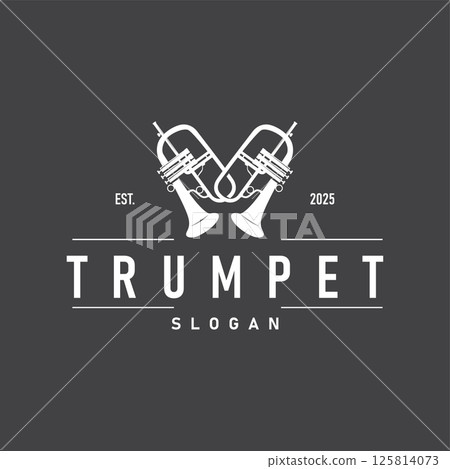 minimalist music trumpet logo design with old vintage concept black silhouette of musical instrument as symbol template 125814073