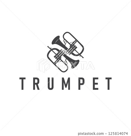 minimalist music trumpet logo design with old vintage concept black silhouette of musical instrument as symbol template minimalist music trumpet logo design with old vintage concept black silhouette of musical instrument as symbol template 125814074