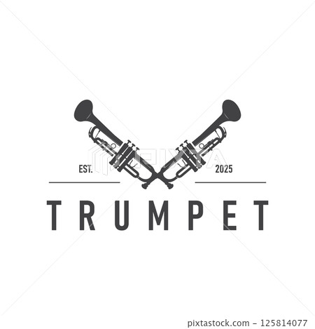 minimalist music trumpet logo design with old vintage concept black silhouette of musical instrument as symbol template minimalist music trumpet logo design with old vintage concept black silhouette of musical instrument as symbol template 125814077
