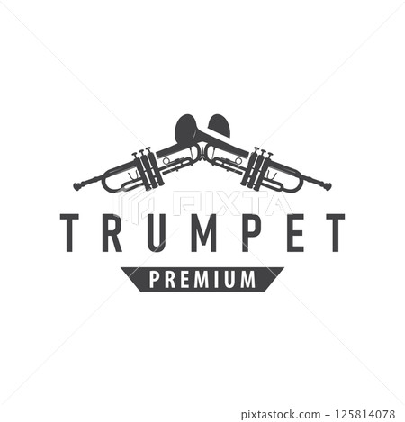 minimalist music trumpet logo design with old vintage concept black silhouette of musical instrument as symbol template minimalist music trumpet logo design with old vintage concept black silhouette of musical instrument as symbol template 125814078