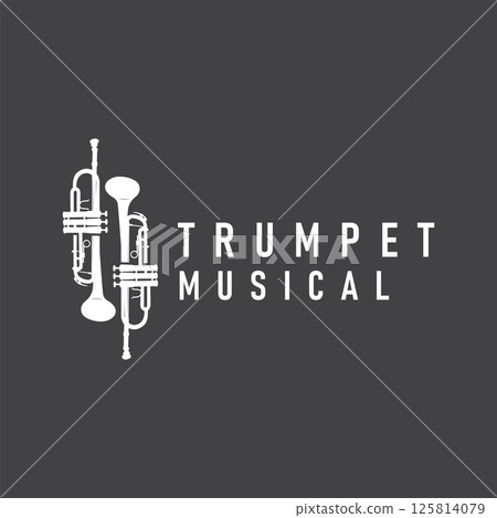 minimalist music trumpet logo design with old vintage concept black silhouette of musical instrument as symbol template minimalist music trumpet logo design with old vintage concept black silhouette of musical instrument as symbol template 125814079