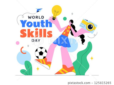 World Youth Skills Day Vector Illustration Featuring People Demonstrating Skills for Various Employment Opportunities and Entrepreneurship 125815265