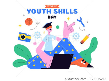 World Youth Skills Day Vector Illustration Featuring People Demonstrating Skills for Various Employment Opportunities and Entrepreneurship 125815266