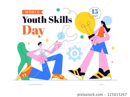 World Youth Skills Day Vector Illustration Featuring People Demonstrating Skills for Various Employment Opportunities and Entrepreneurship 125815267