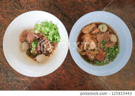 noodles, Chinese noodles or beef noodles or beef soup 125815443