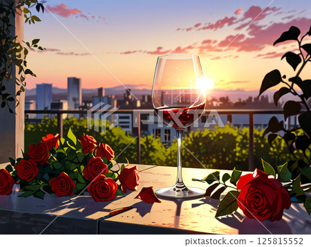 酒杯和玫瑰花 125815552
