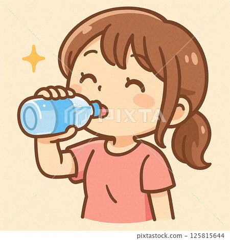 一位微型女性用塑膠瓶補充水分的插圖 125815644
