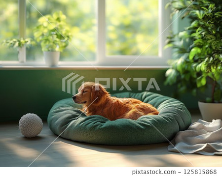 Dog Bed and Toy in Living Room 125815868