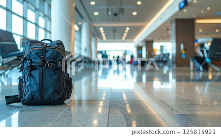Airport lobby with backpack and Boston bag 125815921