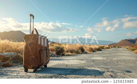Still life photo of travel bag and passport 125815985