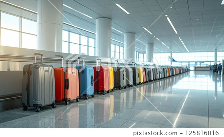 Airport check-in counter with carry-on bags Airport check-in counter with carry-on bags 125816016