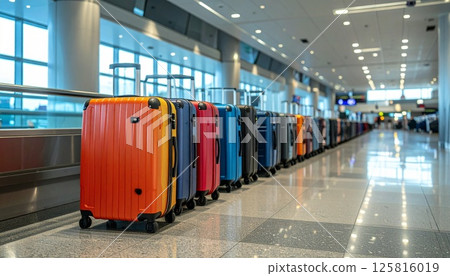 Airport check-in counter with carry-on bags 125816019